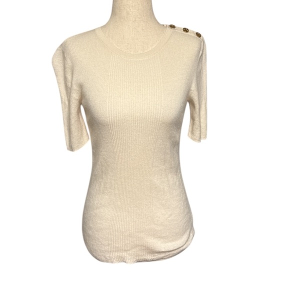 Tory Burch Cream Ribbed Women's Sweater Top - Picture 2 of 3